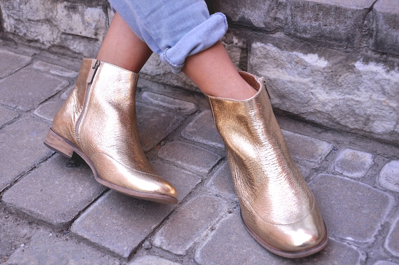 Womens Leather Boots Casual Womens Ankle Boots Chelsea Boots Gold Boots FREE customization!!! Custom Boots Garibaldi
