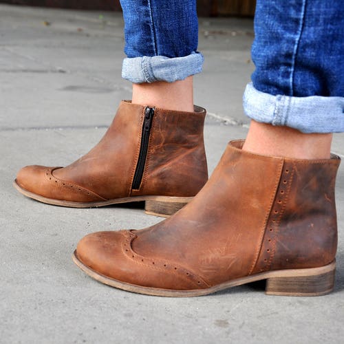 Classon Womens Ankle Boots Womens Aged Leather Boots Low - Etsy