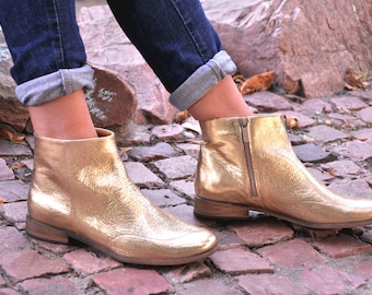 Garibaldi - Womens Leather Boots, Gold Boots, Womens Ankle Boots, Chelsea Boots, Casual, Custom Boots, FREE customization!!!