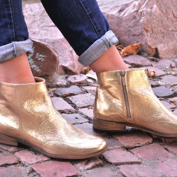 Garibaldi - Womens Leather Boots, Gold Boots, Womens Ankle Boots, Chelsea Boots, Casual, Custom Boots, FREE customization!!!