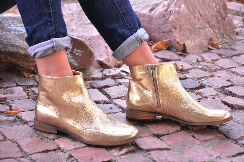 60s Shoes, Go Go Boots | 1960s Shoes, Flats, Heels, Boots     Garibaldi - Womens Leather Boots Gold Boots Womens Ankle Boots Chelsea Boots Casual Custom Boots FREE customization!!!  AT vintagedancer.com