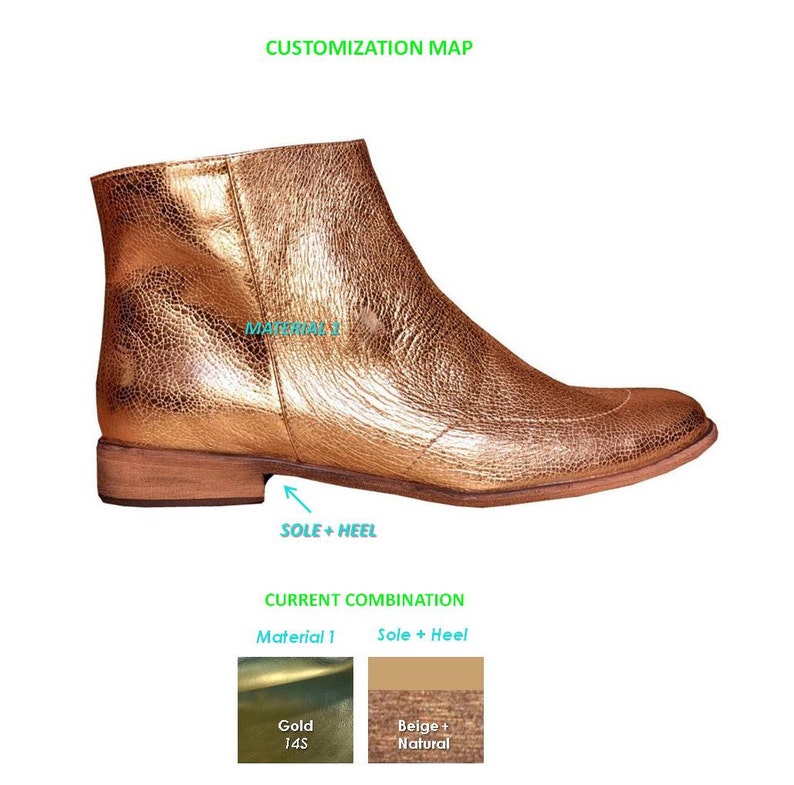 Womens Leather Boots Casual Womens Ankle Boots Chelsea Boots Gold Boots FREE customization!!! Custom Boots Garibaldi