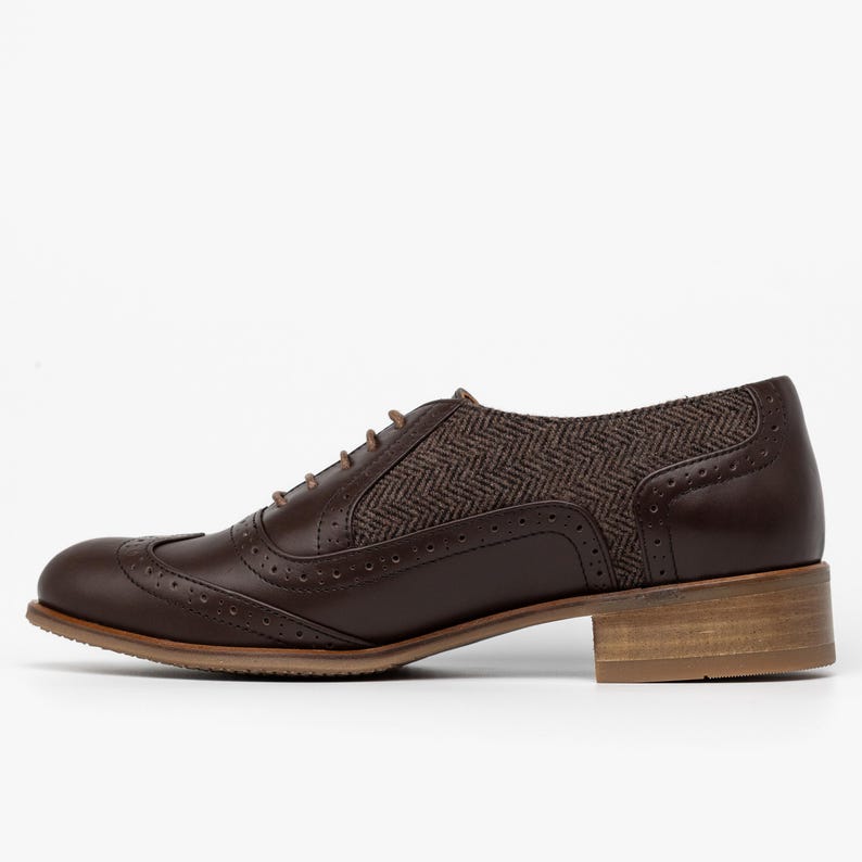 Leeds: Women's Handmade Brown Leather & Tweed Oxford Shoes – Canvas Brogues, Customizable image 6
