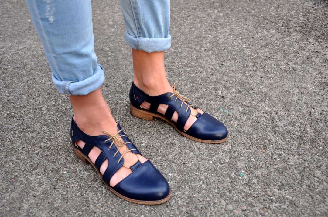 激安通販 Nassau - Oxford Blue Sandals, Leather Toe Closed Women's 靴