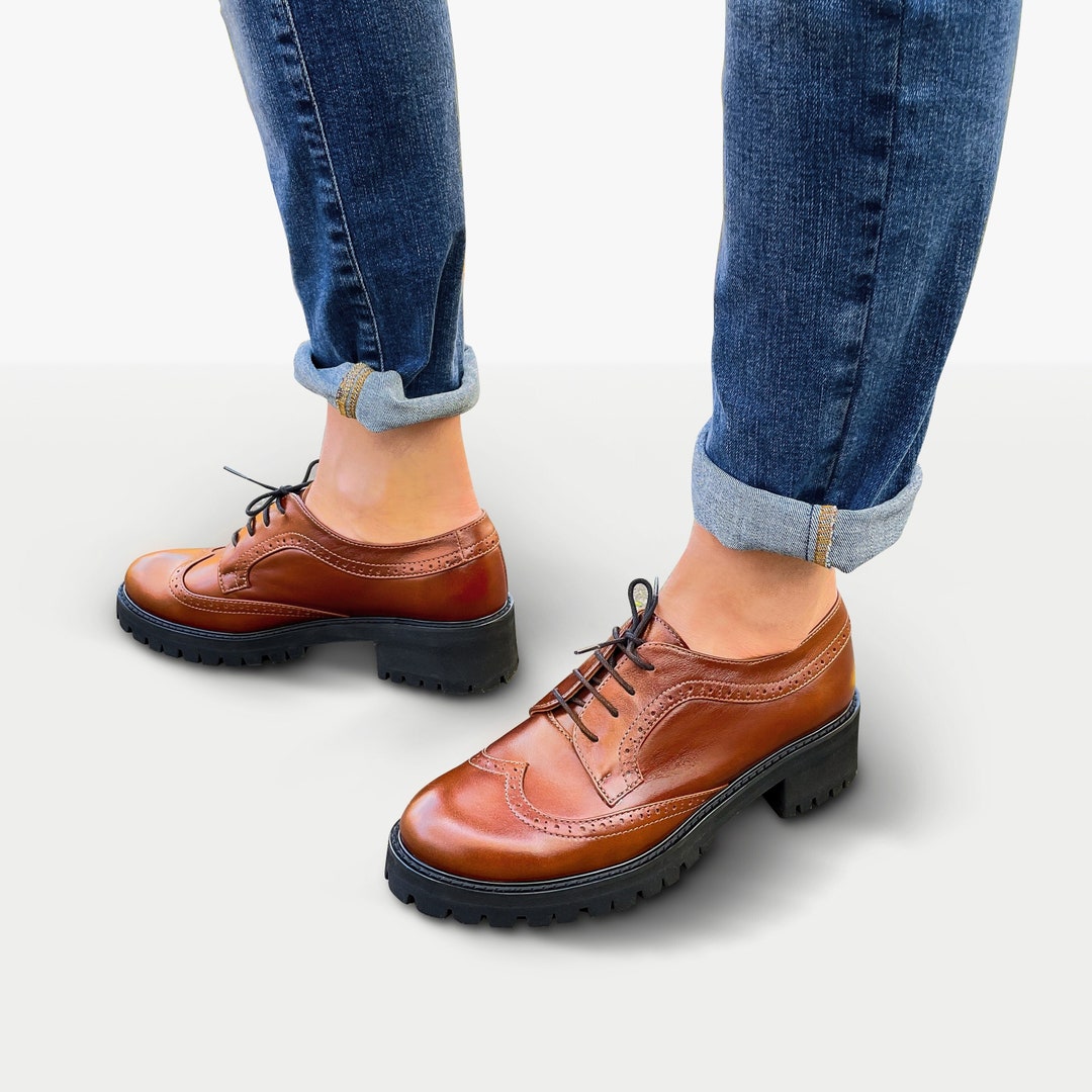 Astoria - Women's Brown Oxfords Shoes, Lace-up Brogues With Chunky ...