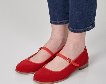 Lily - Flats, Women's flats, Ballerina Flats, Flat Sandals, Mary Jane strap, Red shoes, Ballet flats, Red Sandals, FREE customization!!!