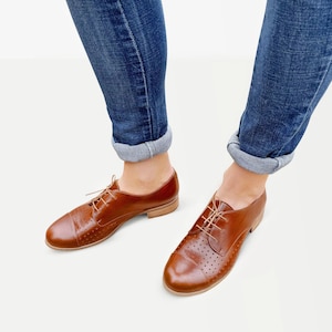 Vernon Womens Perforated Leather Oxfords, Classic Handmade Shoes, Brown shoes, Custom Shoes, FREE customization image 3