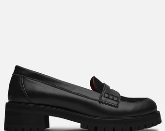 Richmond - Women's Penny Loafers, chunky Loafers, women's Mask Loafers, Black Shoes, Suede Loafers, Custom Shoes, FREE customization!!!