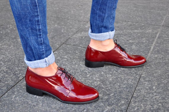 red patent leather oxfords womens