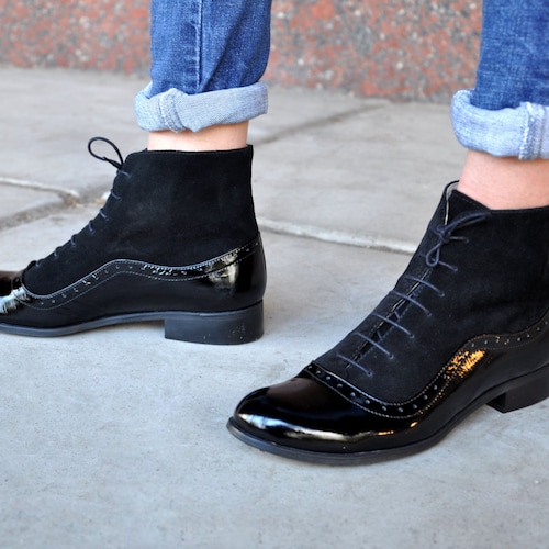 Womens Oxford Boots Brownblack Oxford Boots Leather Ankle Etsy