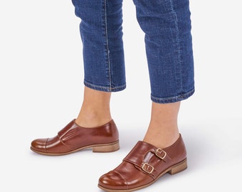 Baron: Handcrafted Brown Leather Monk Strap Shoes - Customizable Dress Shoes