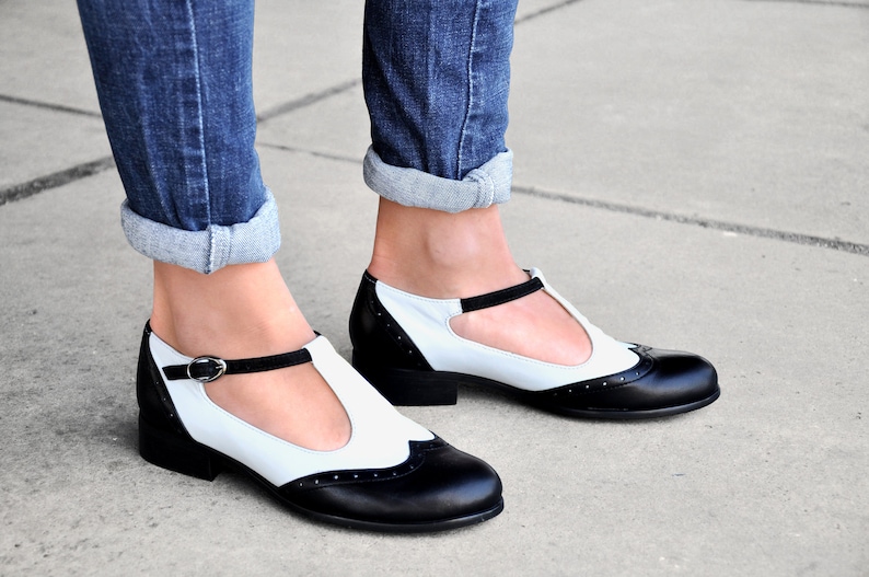 Jane - Women's Mary Janes, Leather Mary Janes, Vintage Shoes, Black and White Mary Jane shoes, Custom Shoes, FREE customization!!!