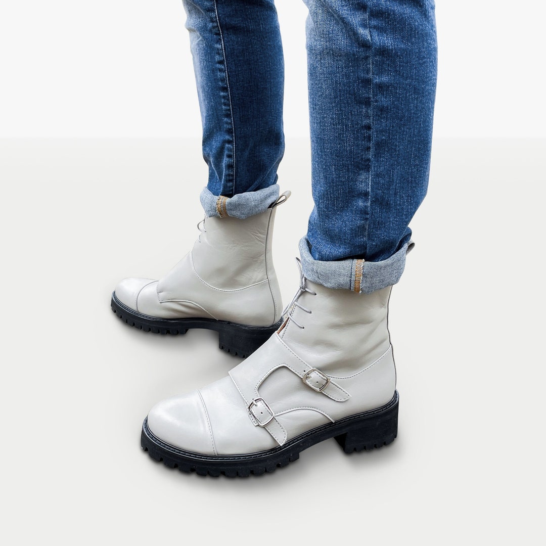 Bolton Monk Combat Boots, Laceup Leather Boots, Oxford Boots, Black