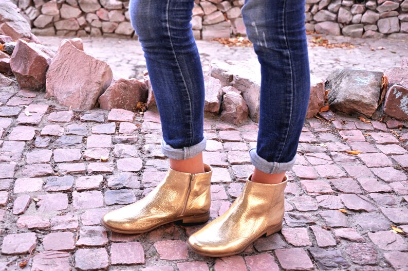 Womens Leather Boots Casual Womens Ankle Boots Chelsea Boots Gold Boots FREE customization!!! Custom Boots Garibaldi