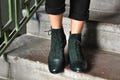 Armada: Women’s Dark Green Leather Ankle Boots – Suede Balmoral Lace-Up Booties, Handmade and Customizable