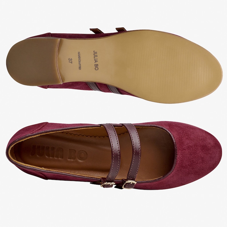 Emily Chaussures plates, chaussures plates pour femmes, sandales plates, brides Mary Jane, chaussures bordeaux, ballerines, sandales rouges, personnalisation GRATUITE image 3