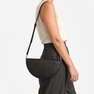 Selene: Black Python-Embossed Leather Half-Moon Crossbody Bag