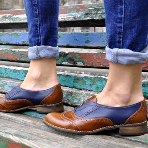 Pershing Laceless Oxfords, Womens Brogues, Oxfords for Women, Slip On Shoes, Brown Leather Shoes, FREE customization image 2