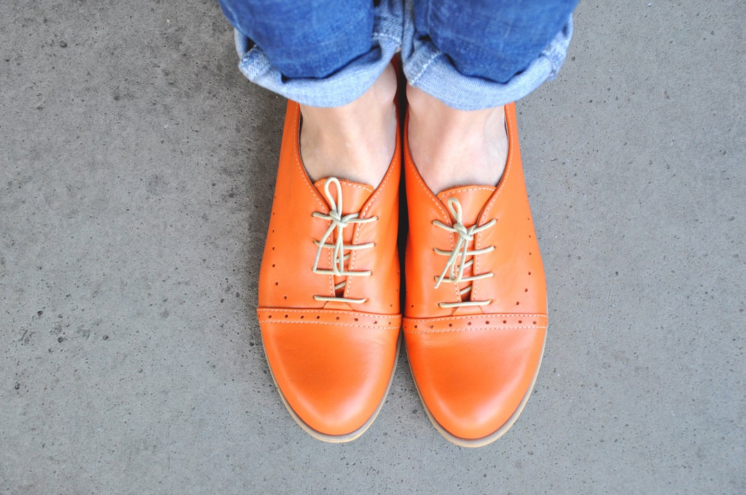 Devon Women's Oxfords Handmade Oxfords Orange Shoes Etsy