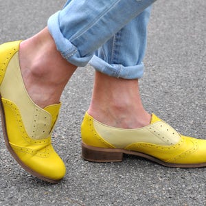 Pershing Laceless Oxfords, Womens Brogues, Oxfords for Women, Slip on Shoes, Yellow Leather Shoes, FREE customization image 3