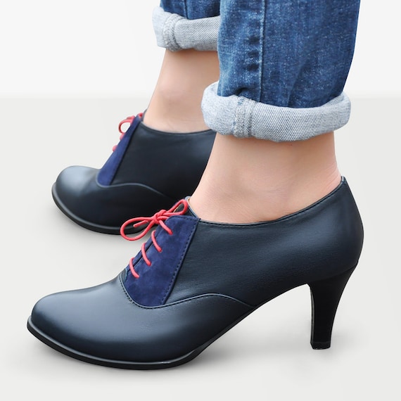 Blue leather shoes ladies sales