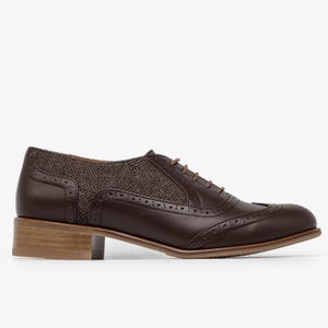 Leeds: Women's Handmade Brown Leather & Tweed Oxford Shoes – Canvas Brogues, Customizable image 5