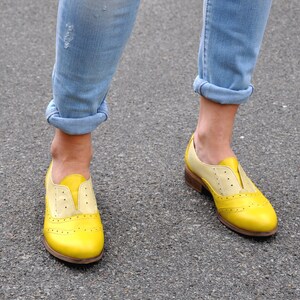 Pershing Laceless Oxfords, Womens Brogues, Oxfords for Women, Slip on Shoes, Yellow Leather Shoes, FREE customization image 4