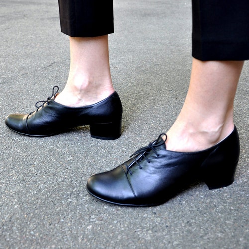 Oxford Pumps Womens Oxfords Oxford Heels Black Etsy