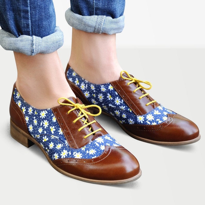 Hudson - Womens Oxfords, Floral shoes, Leather Brogues, Casual Shoes, Handmade Oxfords, Vintage shoes, Custom Shoes, FREE customiz... 