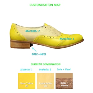 Pershing Laceless Oxfords, Womens Brogues, Oxfords for Women, Slip on Shoes, Yellow Leather Shoes, FREE customization image 5