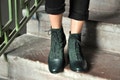 Armada - Handmade Green Leather Ankle Boots, Suede Balmoral Lace-Up Boots