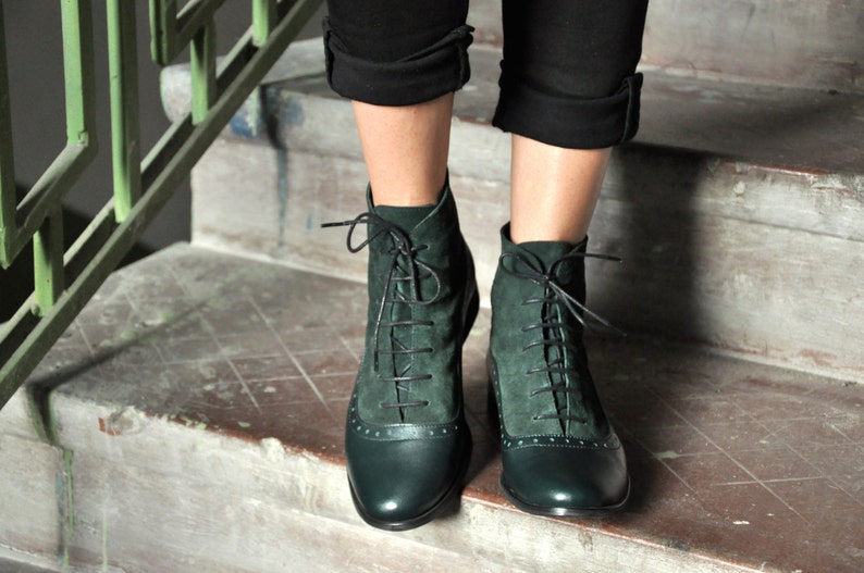 Armada - Womens Fall Boots, Lace-up Leather Boots, Oxford Boots, Green Boots, Leather Ankle Boots, Custom boots, FREE customization!!! 