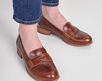 Richmond - Womens Loafers, Penny Loafers, Mask Loafers, Brown Leather Shoes, Brown Loafers, Summer Shoes, FREE customization!!!