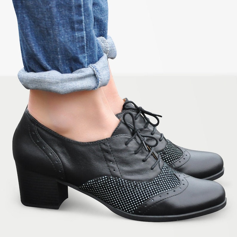 Oxford Pumps Womens Oxfords Oxford Heels Black Etsy