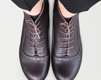 Armada: Women's Chocolate Brown Leather Ankle Boots - Handcrafted Oxford Lace up Boots