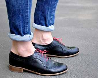 Astoria: Women’s Black Leather Oxford Shoes – Lace-Up Brogues, Handmade Dress Shoes for Work