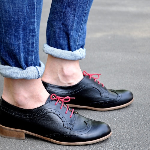 Astoria: Women's Black Leather Oxford Shoes - Lace-Up Brogues, Handmade Dress Shoes for Work