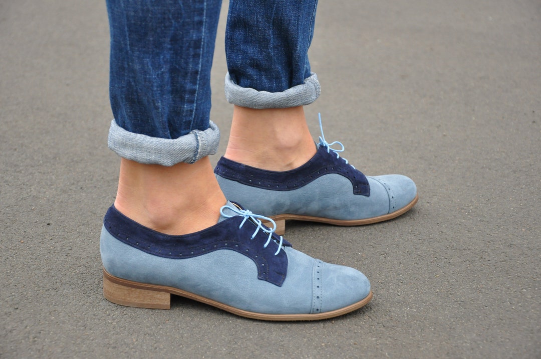Vernon Womens Derby Shoes Blue Nubuck Leather Shoes Blue - Etsy