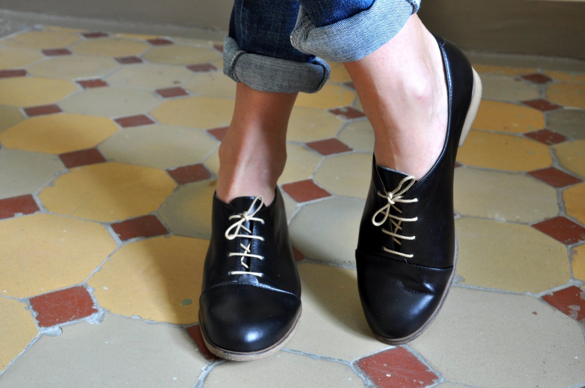 Gatsby Womens Oxfords Handmade Oxfords Black Shoes Etsy
