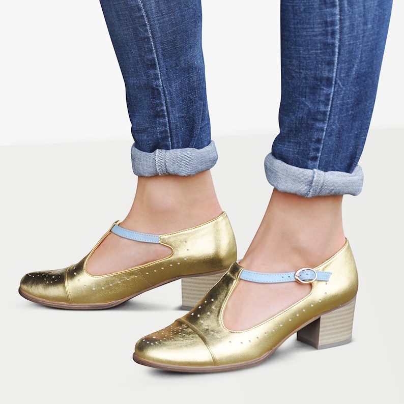 Jane Pumps Gold Mary Jane Shoes Women's Mary Janes Etsy UK