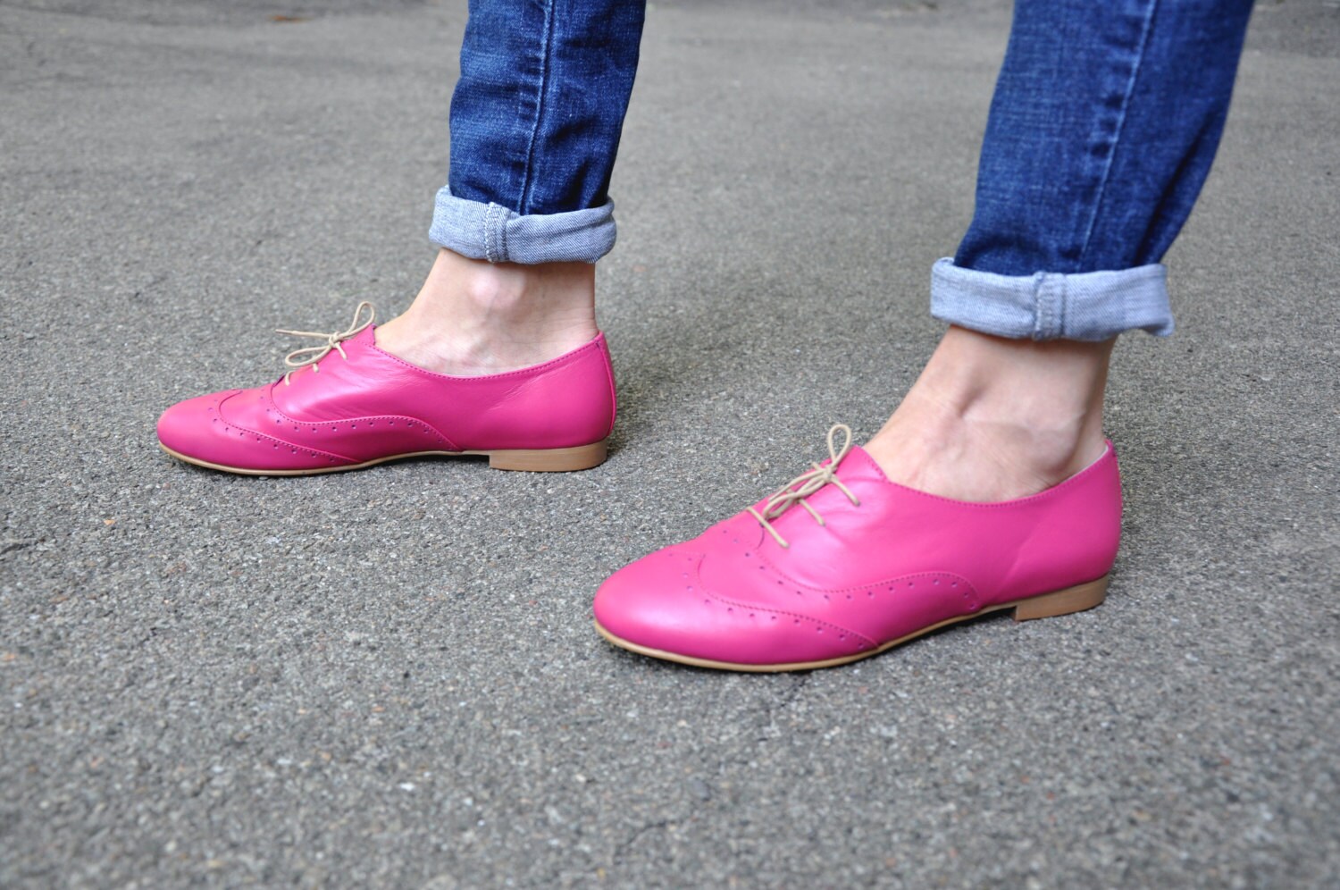pink leather brogues