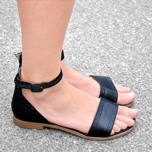 Sobe Oxford Sandals, Womens Sandals, Handmade Sandals, Leather Sandals, Flat Sandals, Black Sandals, Summer shoes, FREE customization image 2