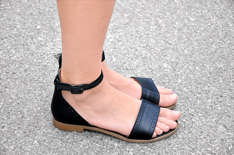 Sobe Oxford Sandals, Womens Sandals, Handmade Sandals, Leather Sandals, Flat Sandals, Black Sandals, Summer shoes, FREE customization image 2