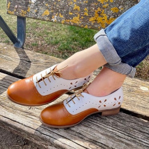 Venice Womens Summer Leather Oxfords, Classic Handmade Shoes, Brown shoes, White Shoes, Custom Shoes, FREE customization image 1