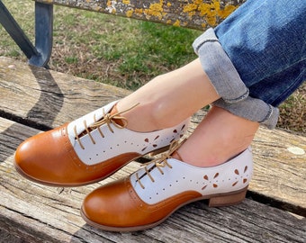 Venice - Womens Summer Leather Oxfords, Classic Handmade Shoes, Brown shoes, White Shoes, Custom Shoes, FREE customization!!!