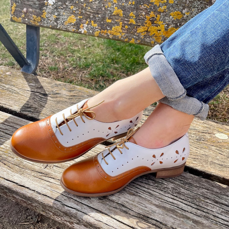 Venice Womens Summer Leather Oxfords, Classic Handmade Shoes, Brown shoes, White Shoes, Custom Shoes, FREE customization image 1