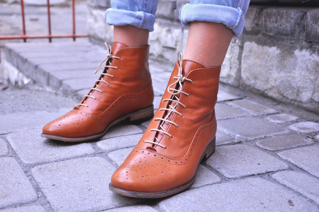 Leather lace up boots