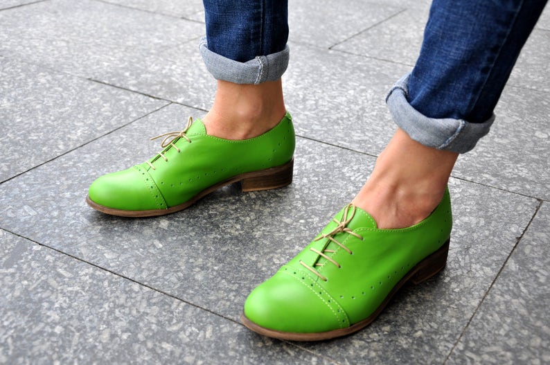 Devon Women's Oxfords Handmade Oxfords Green Shoes Etsy