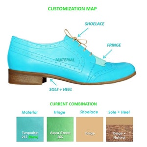 Hendrick Womens Leather Derbys, Brogued Oxfords, Fringe shoes, Vintage Shoes, Turquoise Shoes, Derby Shoes, FREE customization image 5