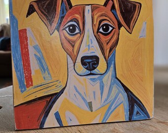 Picasso inspired Jack Russell Art Print mounted on Reclaimed Wood.